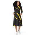 Minimalist Cyberpunk Pattern Langärmliges Damen Midikleid in schwarz und gelb von majorprint