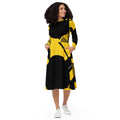 Modern Geometric Langärmliges Damen Midikleid in gelb und schwarz von majorprint