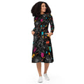 Modern Pop Art langärmliches Damen Midikleid in Gelb, Türkis , Magenta und schwarz von majorprint