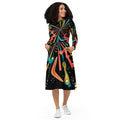 Modernes langärmliches Damen Midikleid in  Senfgelb, Türkis, Koralle und Olivgrün von majorprint