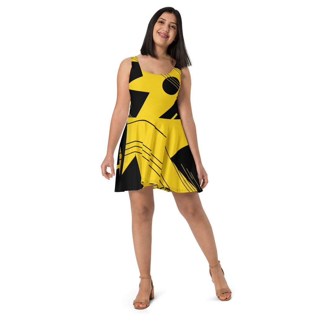 Geometric Kick Fabric Damen Skater-Kleid in Gelb und schwarz von majorprint