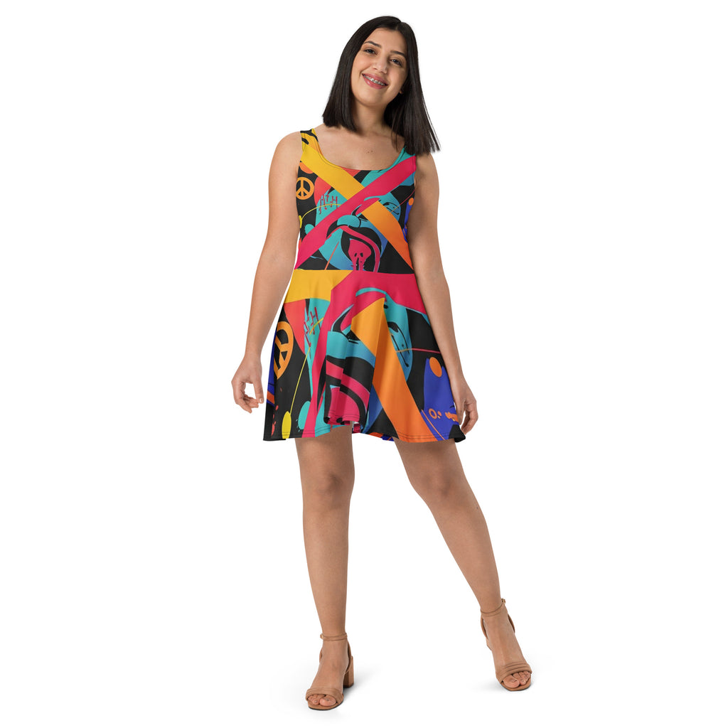 Buntes Hippie Power Damen Skaterkleid von majorprint