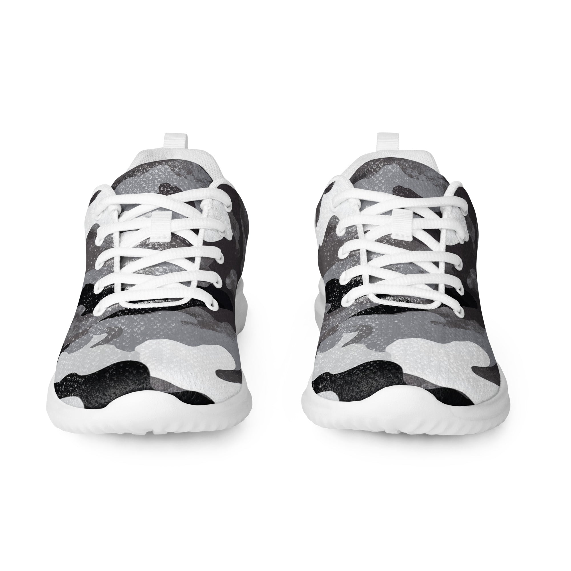 Männliche Sportschuhe von Majorprint in urbanem Camouflage-Design, weiße Turnschuhe für Herren, vorne sichtbar