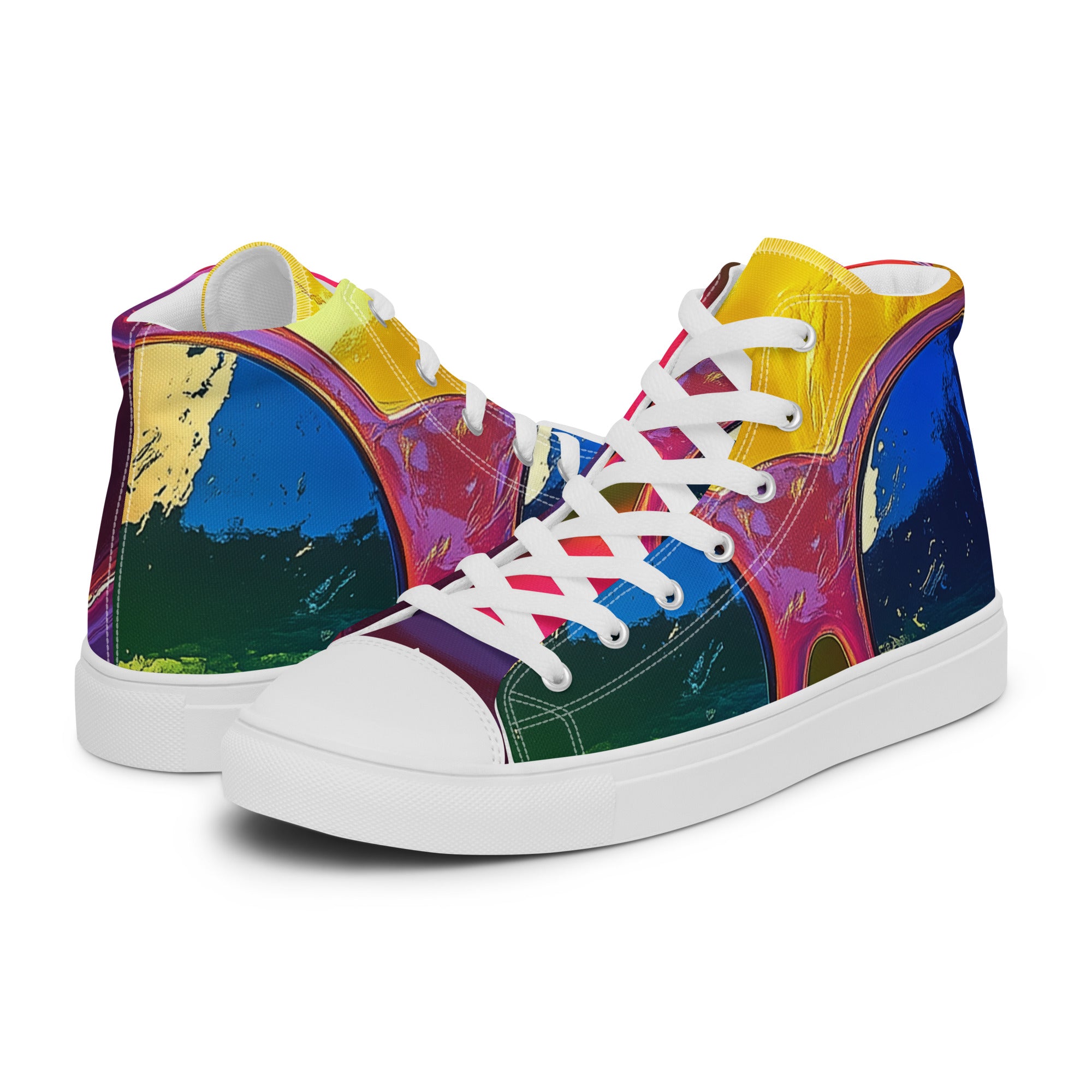 Männer High-Top Leinenschuhe mit Pop Art Ausdruck in Weiß, von Majorprint, seitliche Ansicht