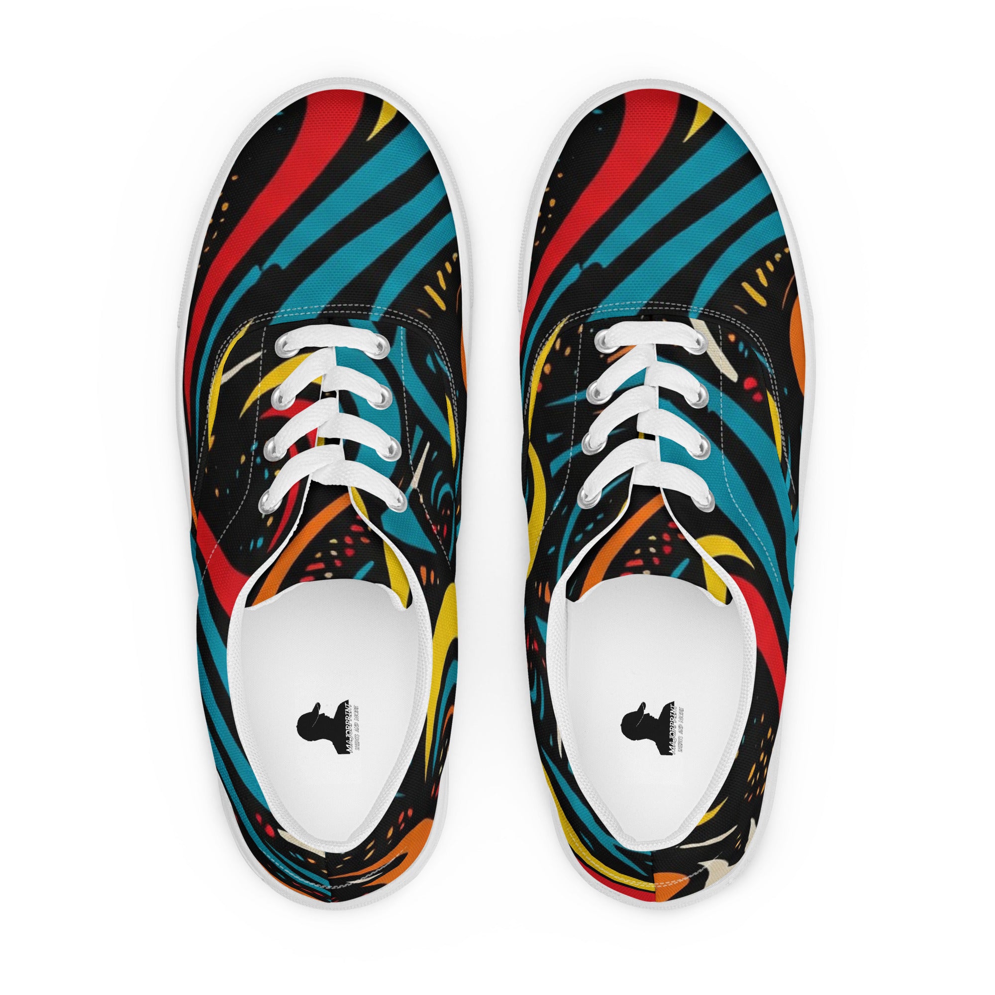 Abstrakte Hippie Flow Herren-Canvas-Schuhe von majorprint, weiße Schnürschuhe mit buntem Hippie-Design und bequemer Passform.