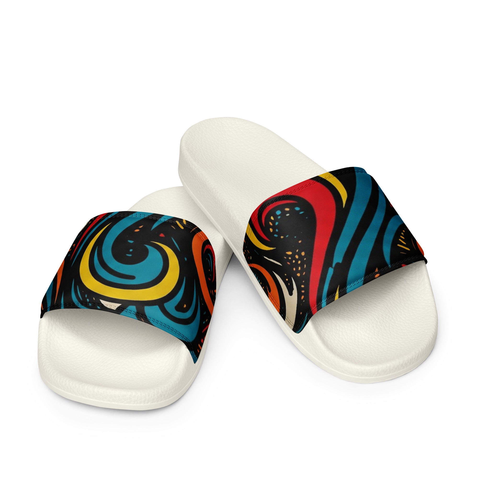 Weiße Herren-Hippie-Flow-Schlappen von majorprint, abstraktes Design, bequeme Slides für den Alltag