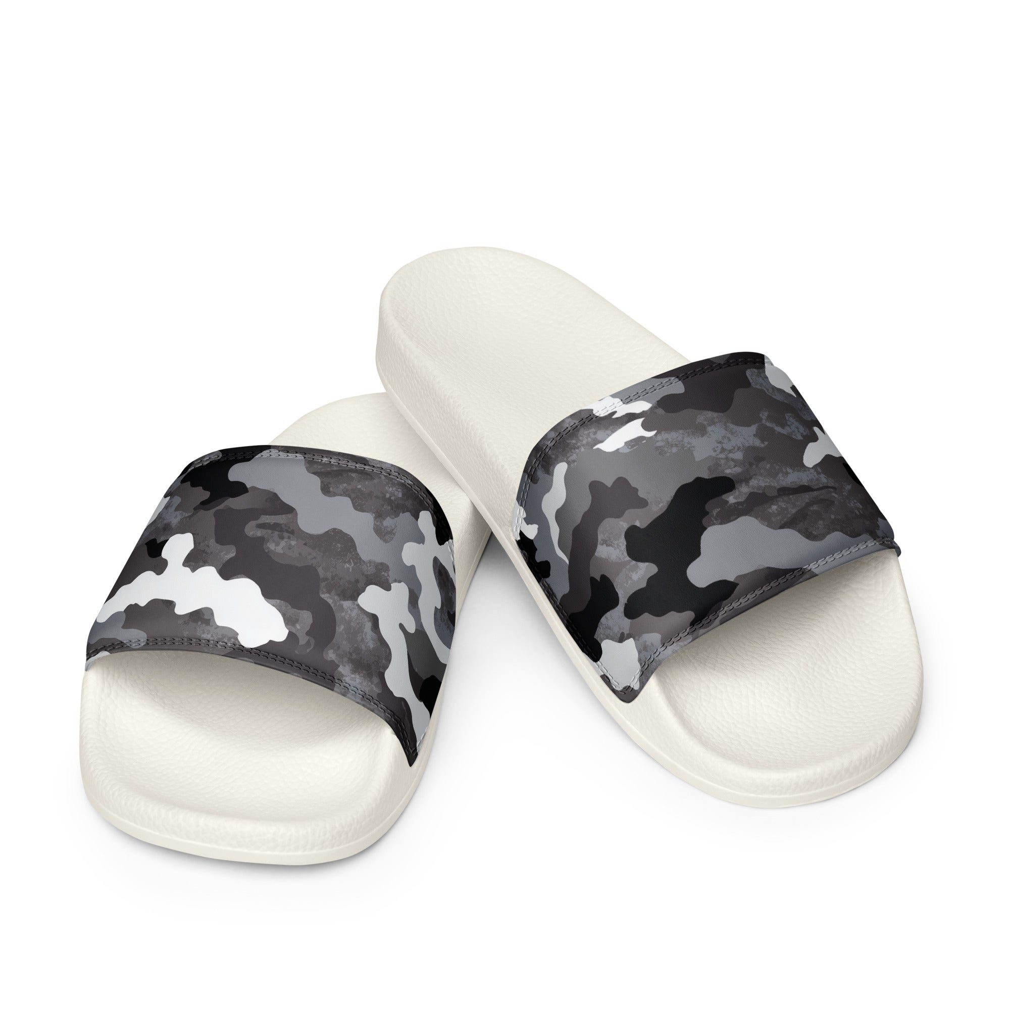 Herren-Schlappen mit Urban Camo Muster von majorprint, weiße Slides für bequemen Tragekomfort.