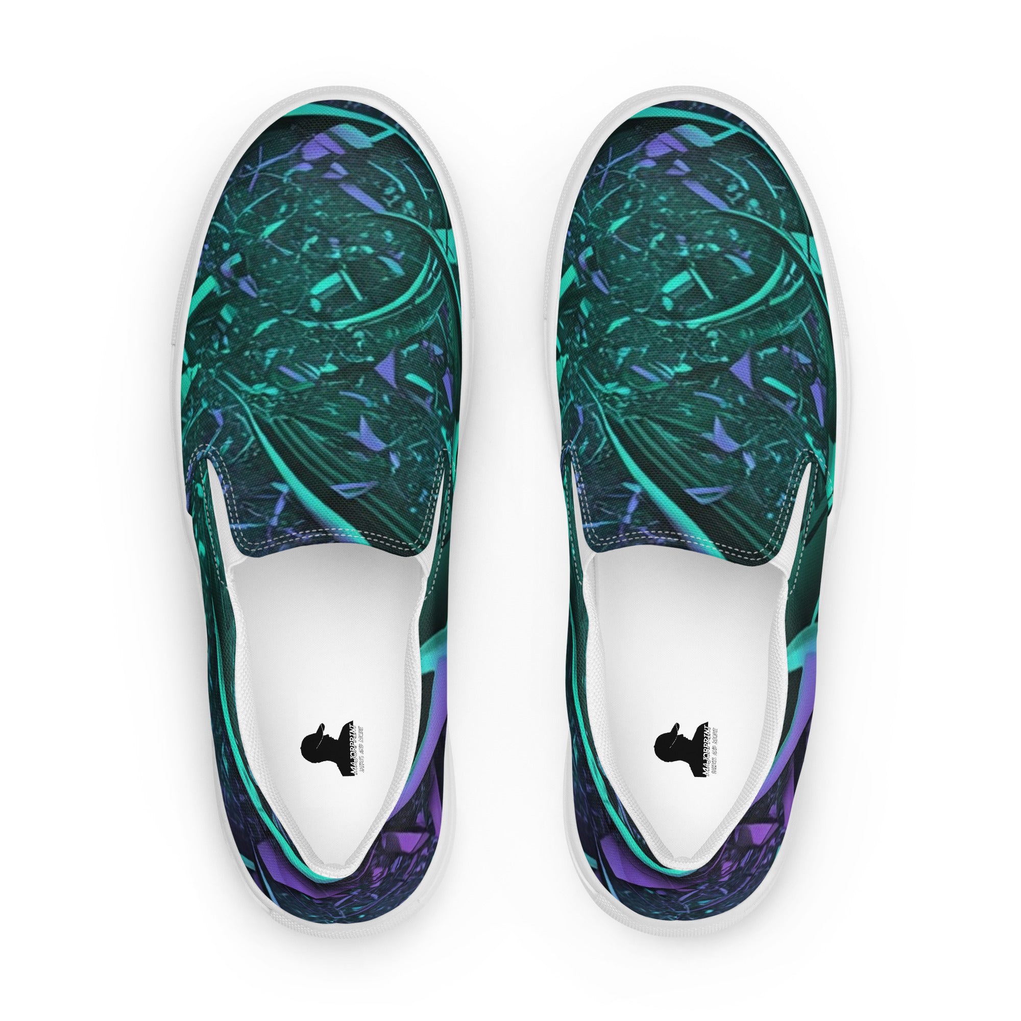 Cyber Organic Herren-Canvas-Slipper von majorprint, weiße Slipper mit bequemer Passform, vorne sichtbar.