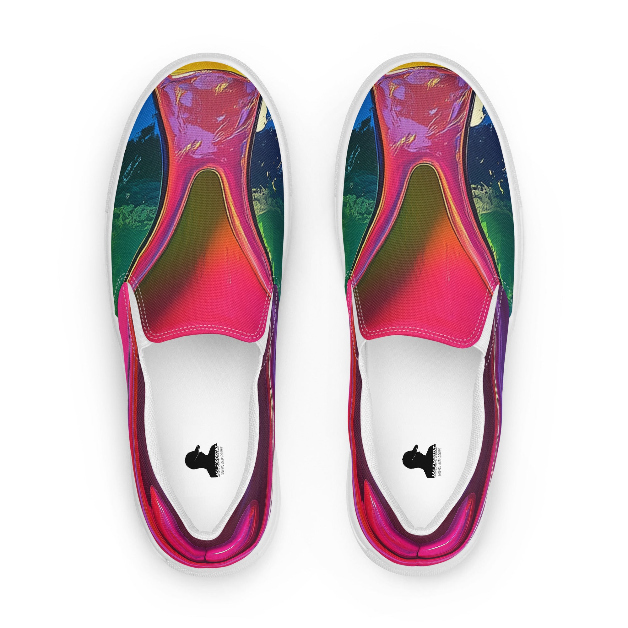 Weiße Herren-Canvas-Slippers im Pop Art Design von Majorprint, bequeme Slip-On Schuhe für den Alltag