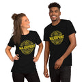 abstraktes MAJORPRINT Merch Design Unisex-T-Shirt in schwarz und gelb von majorprint