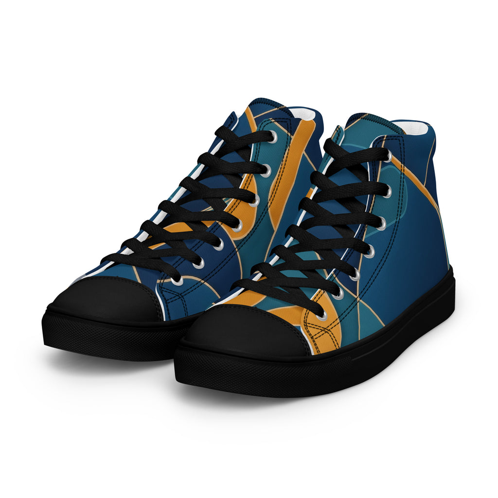 High Top Damen Leinenschuhe in blau petrol und orangenem retro Design von majorprint