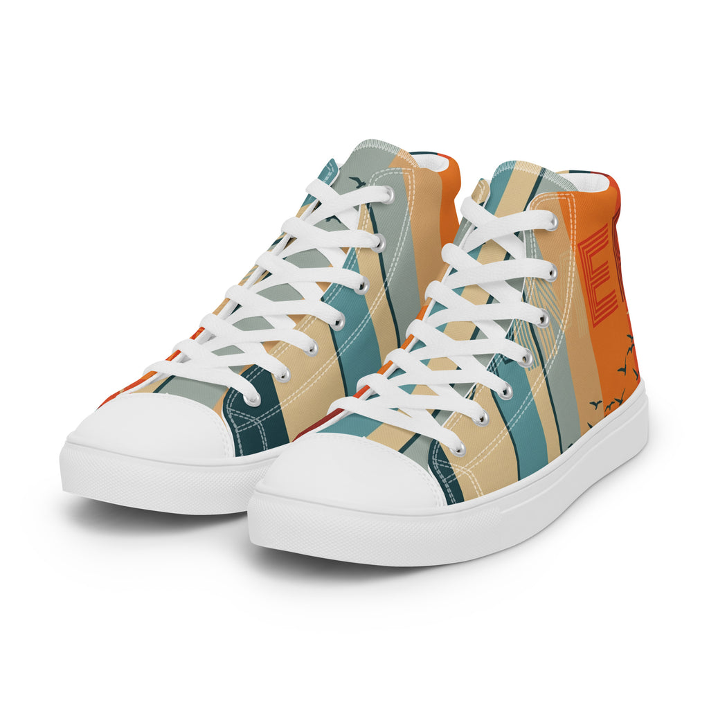 Sommerliche High Top Damen Leinenschuhe in blau beige orange Design von majorprint