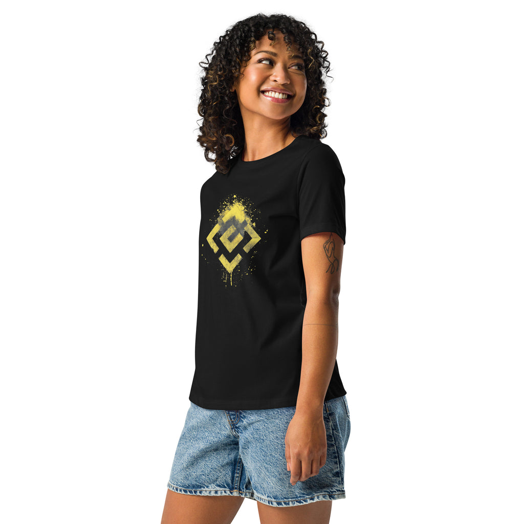 Paint Splatter Abstract Emblem Lockeres Damen-T-Shirt in schwarz und gelb von majorprint